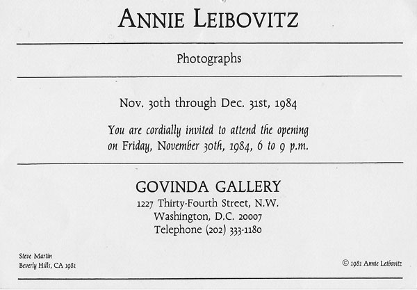 Annie Leibovitz Photographs Invitation