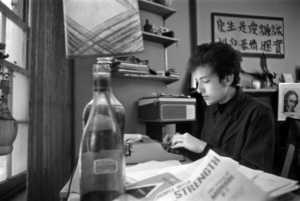 Bob Dylan at his typewriter, Greenwich Village, New York City 1964