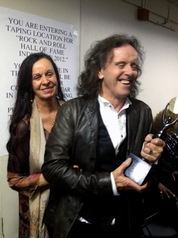 Donovan with his wife and muse Linda backstage at the Public Hall in Cleveland after being inducted into the Rock & Roll Hall of Fame, April 14, 2012. ©  Carlotta Hester, 2012