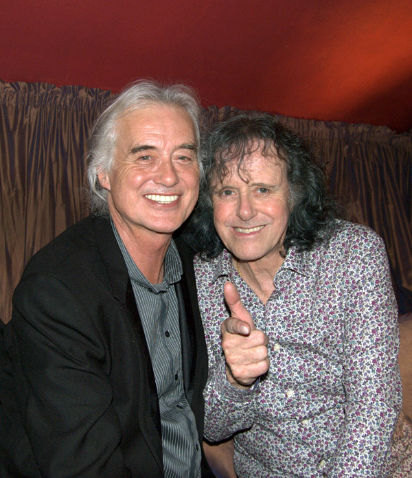 Beautiful photo of two great friends and two great artists; Jimmy Page and Donovan. At the Gore Hotel after-party, 2011.  © Virgilio Fino.