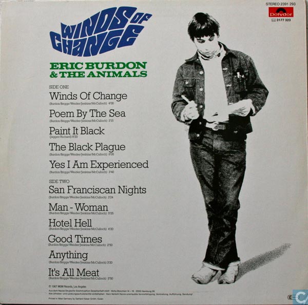 The back cover of Eric Burdon and The Animals album Winds of Change.