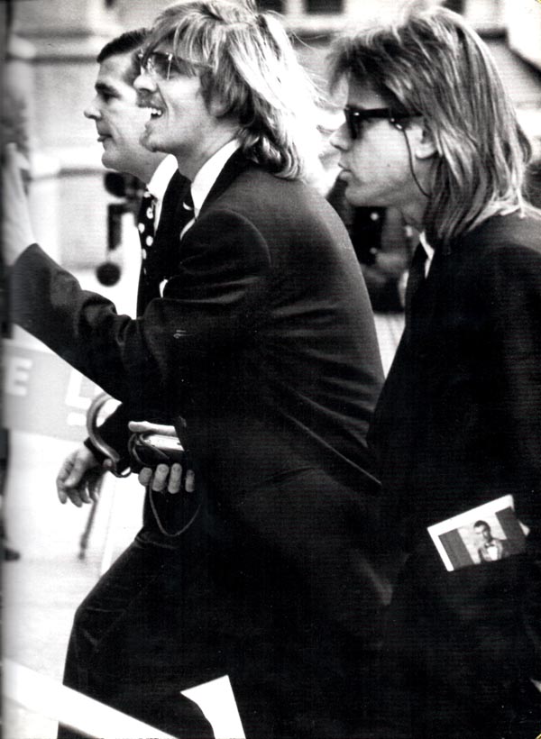 Chris Murray and Chris Makos at the memorial mass for Andy Warhol, New York City, 1987.