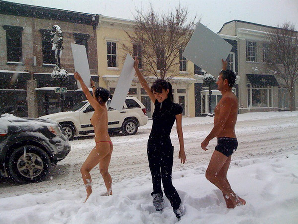 Christian Serratos, Michelle Cho, and Jack Ryan in snow at Govinda