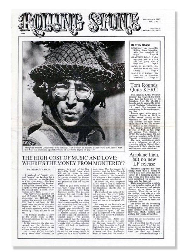 Inaugural issue of Rolling Stone Magazine, 1967.